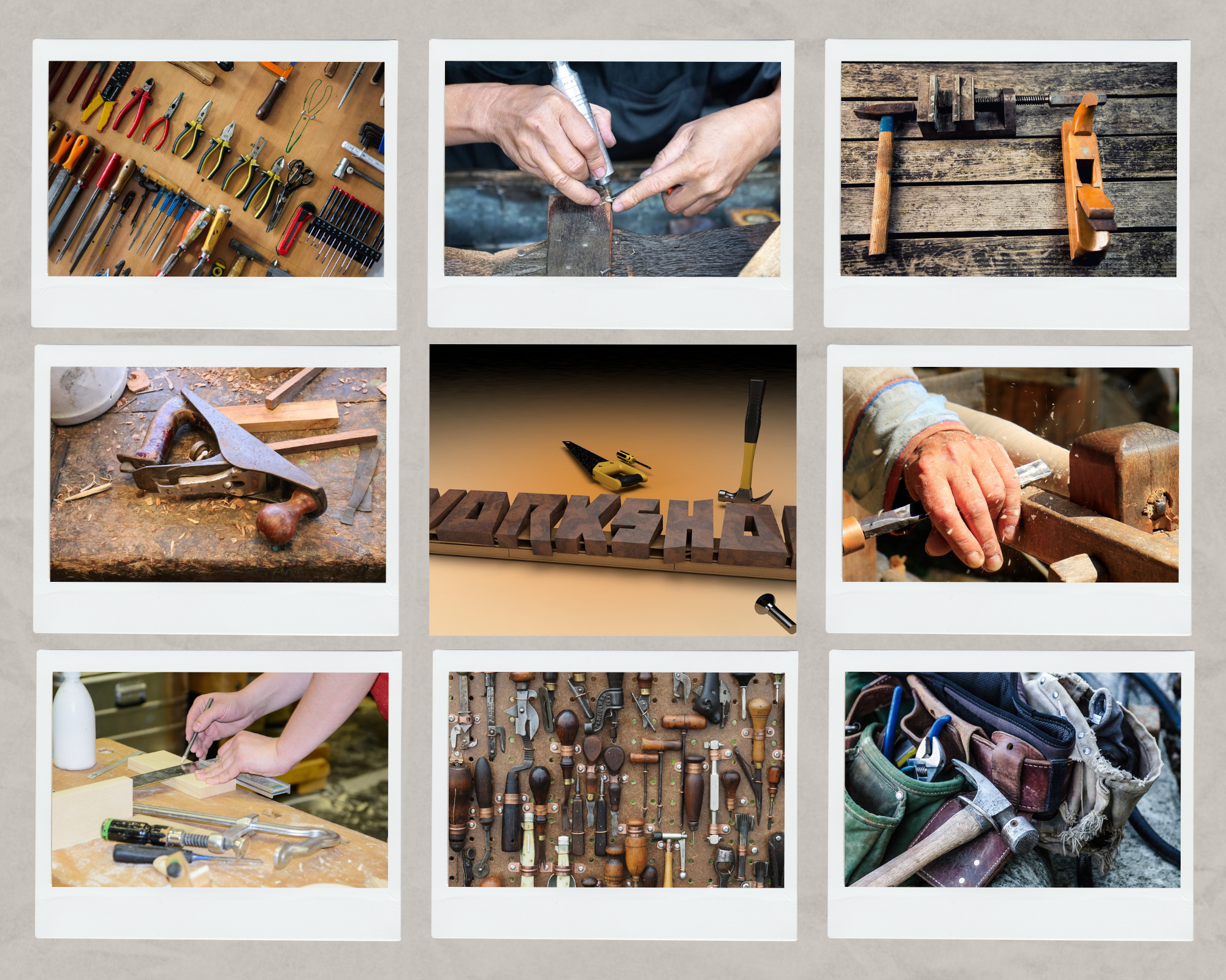 photo collage of many wood and tool images used in Wood-n-Tool that can help learn woodworking and start a woodcraft business.